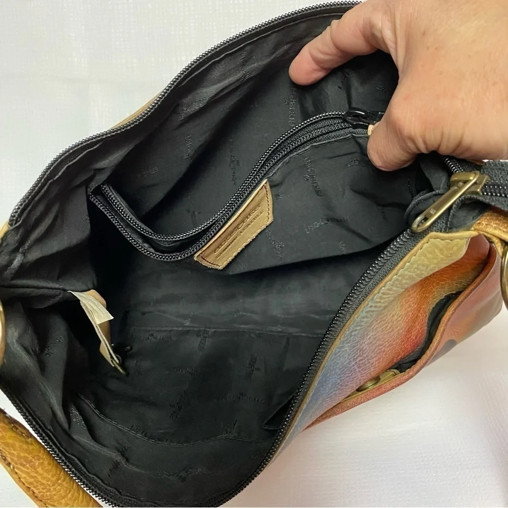 Anuschka Gorgeous Hand Painted Medium Zip Top Genuine Brown Leather Hobo Bag
